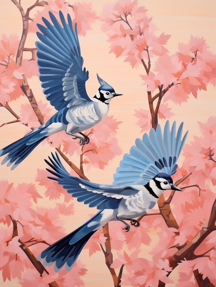 Vintage Japanisch Inspirierter Vogeldruck Blauhäher 3