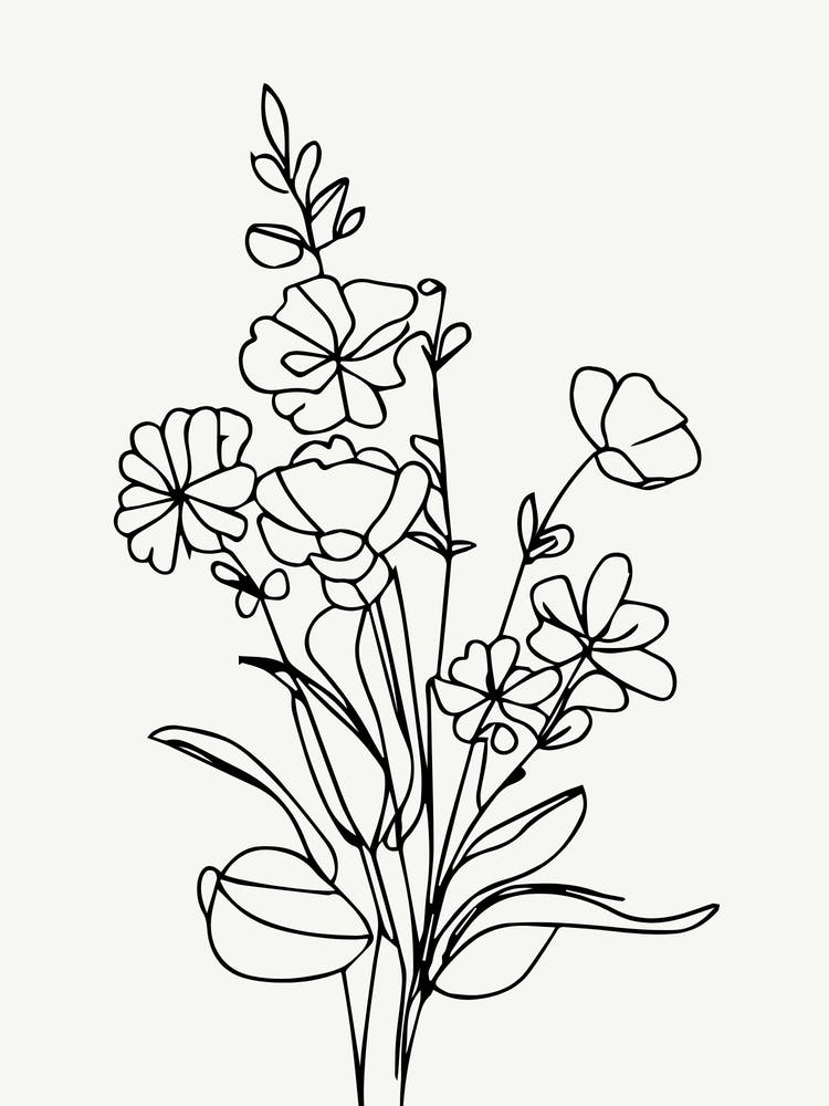 Single Line Drawing Of Flowers Bouquet Monoline