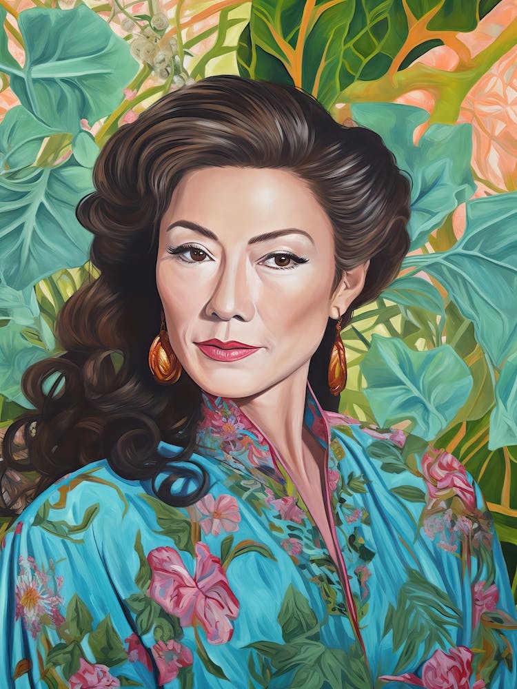 Floral Handpainted Portrait Of Michelle Yeoh 1