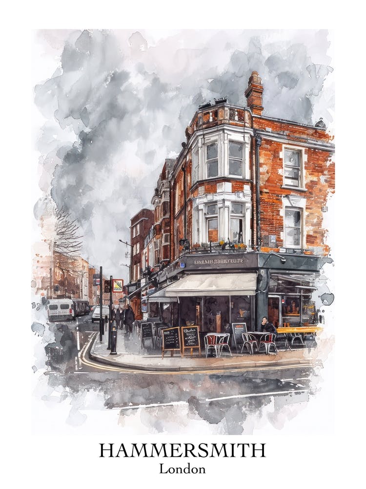 Hammersmith London Borough   Street Watercolour 4 Poster