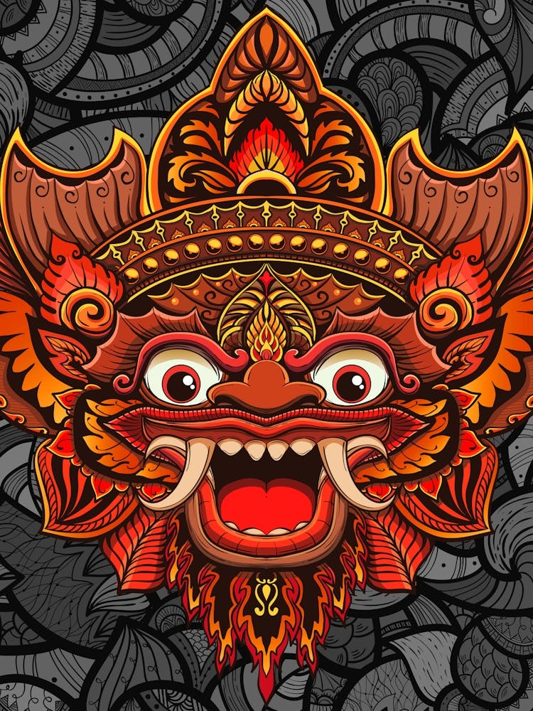 Indonesia Devil Mask - Barong, Balinese mask, Bali mask print