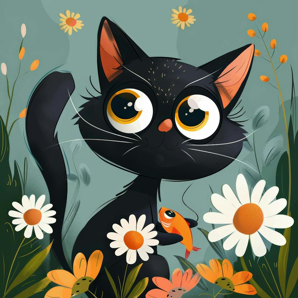 Black Cat With Fish 4