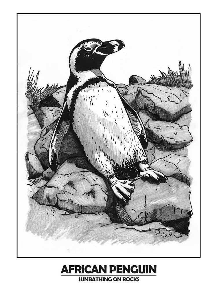 Penguin Sunbathing On Rocks Poster 1