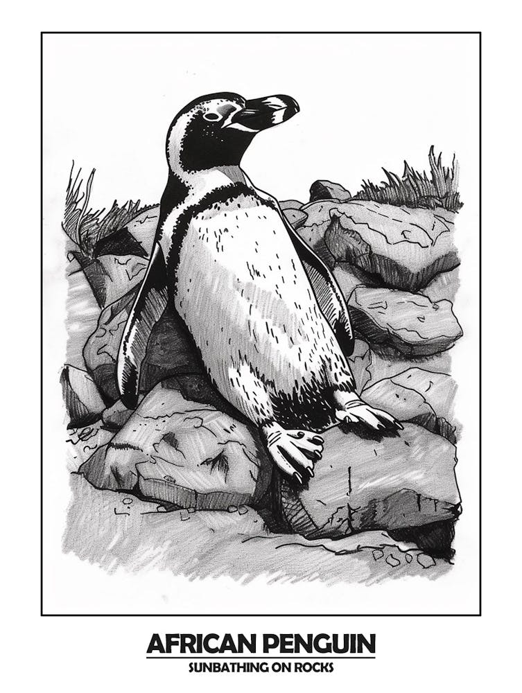 Penguin Sunbathing On Rocks Poster 1