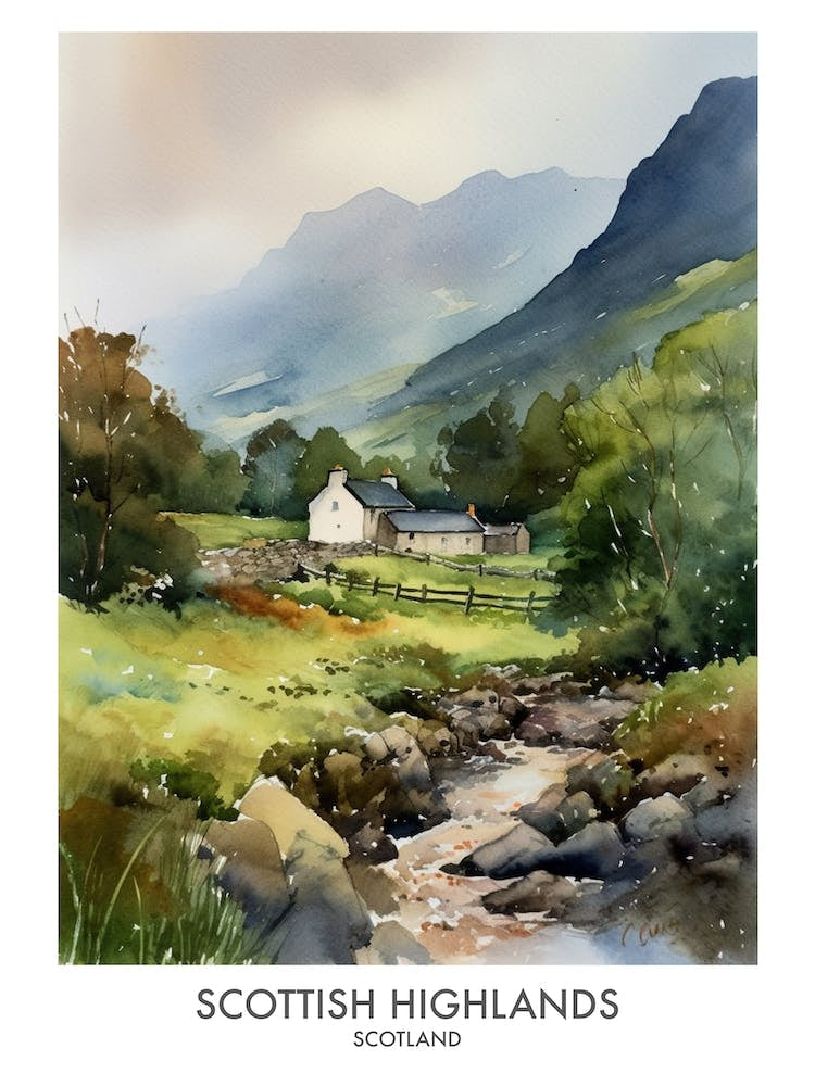 Scottish Highlands 1 Watercolour Travel Poster