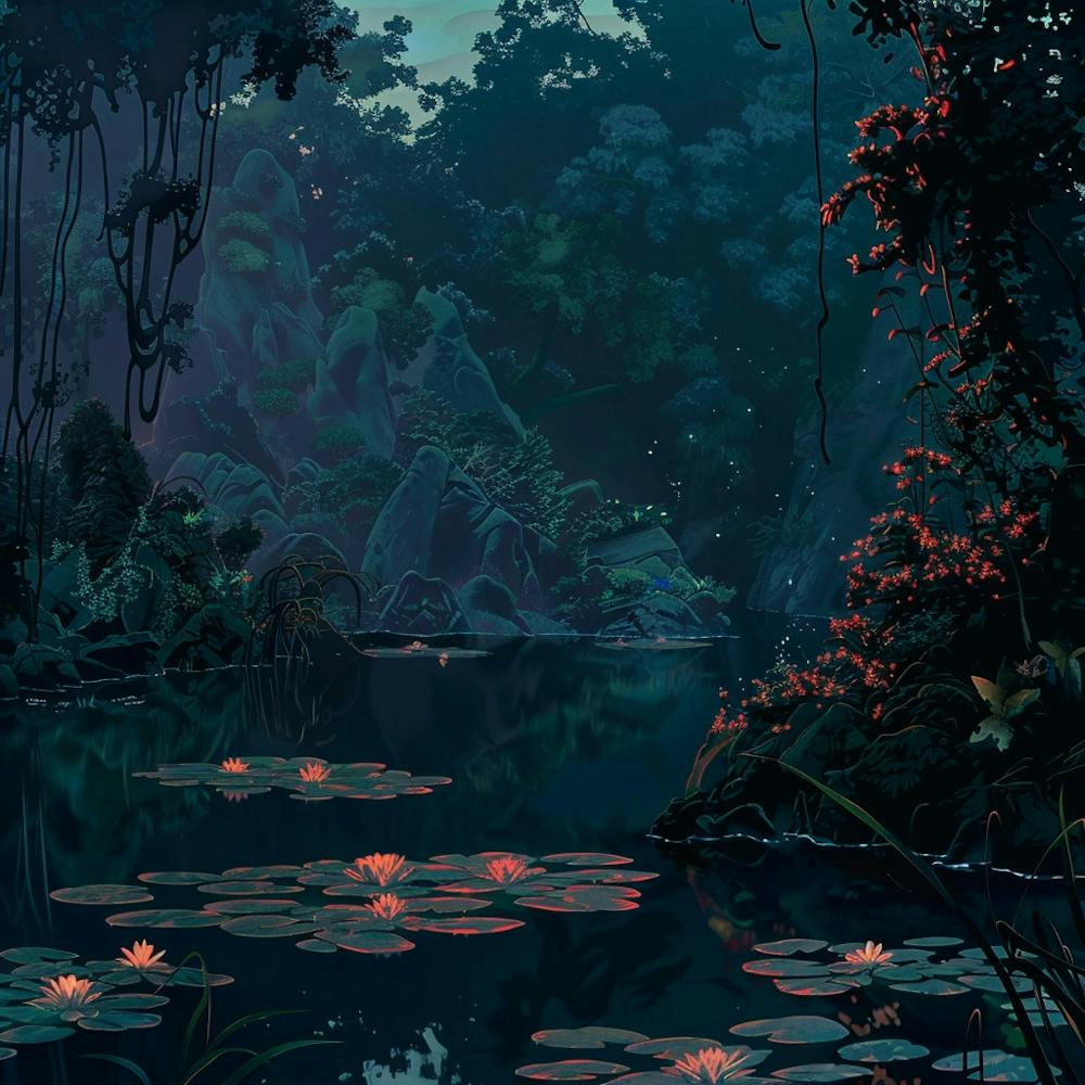 Japanese Lake Oil Painting Illustration 1