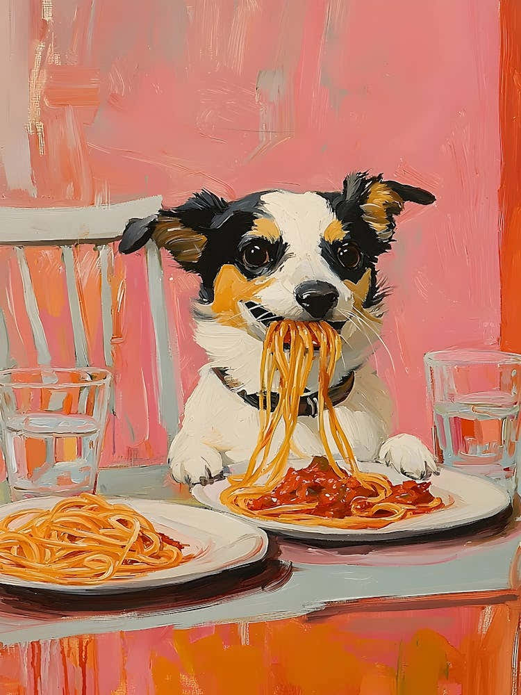 Dog Eating Spaghetti