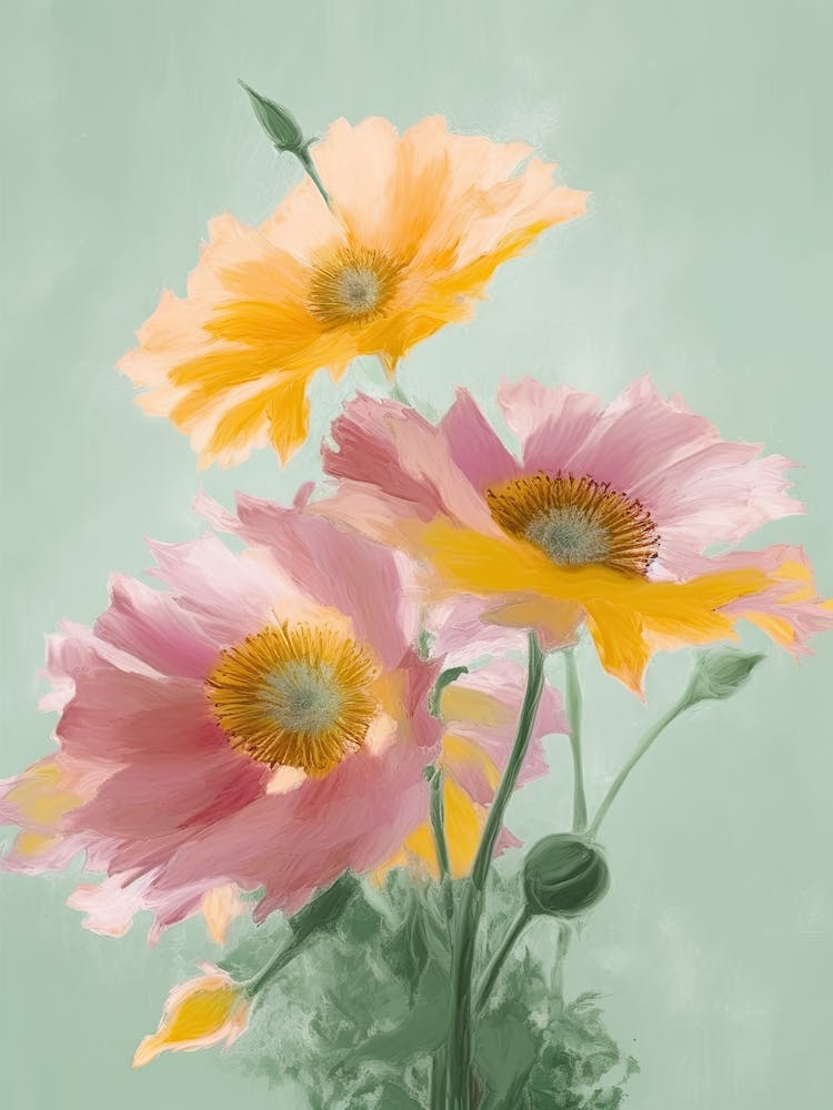 Sunflowers Flowers Acrylic Painting In Pastel Colours 3