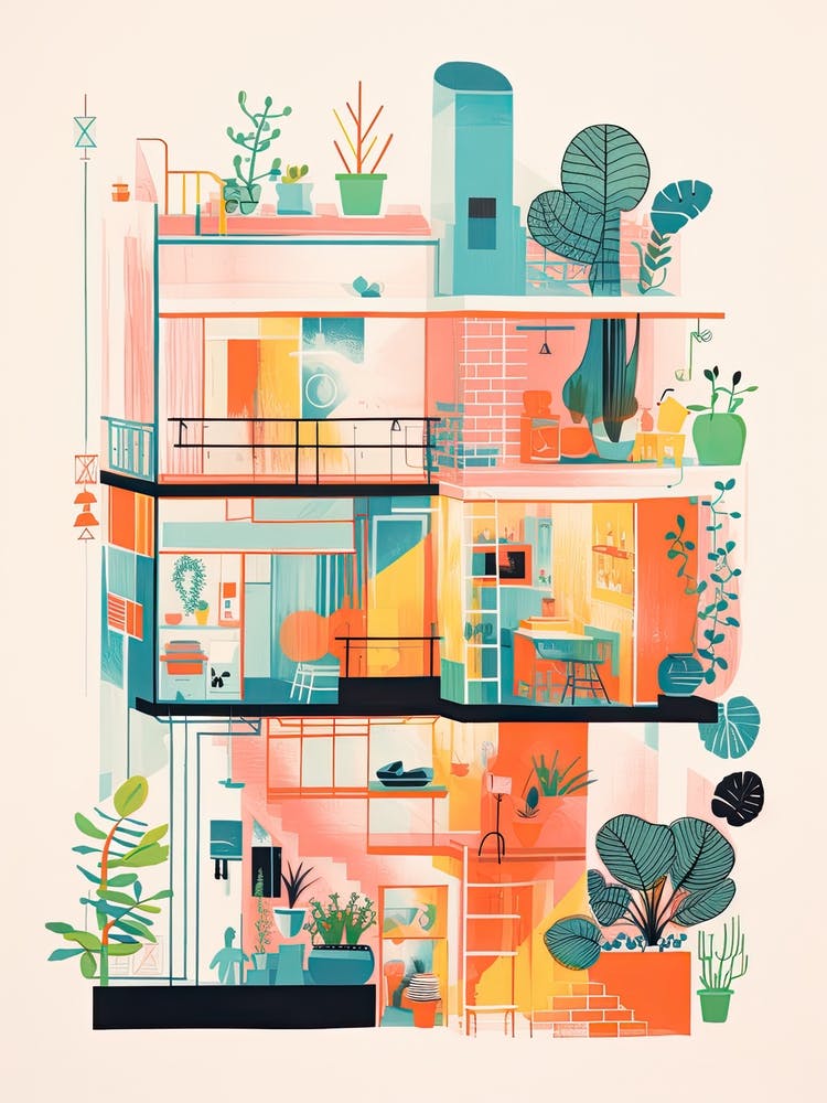 A House In Barcelona, Abstract Risograph Style 2