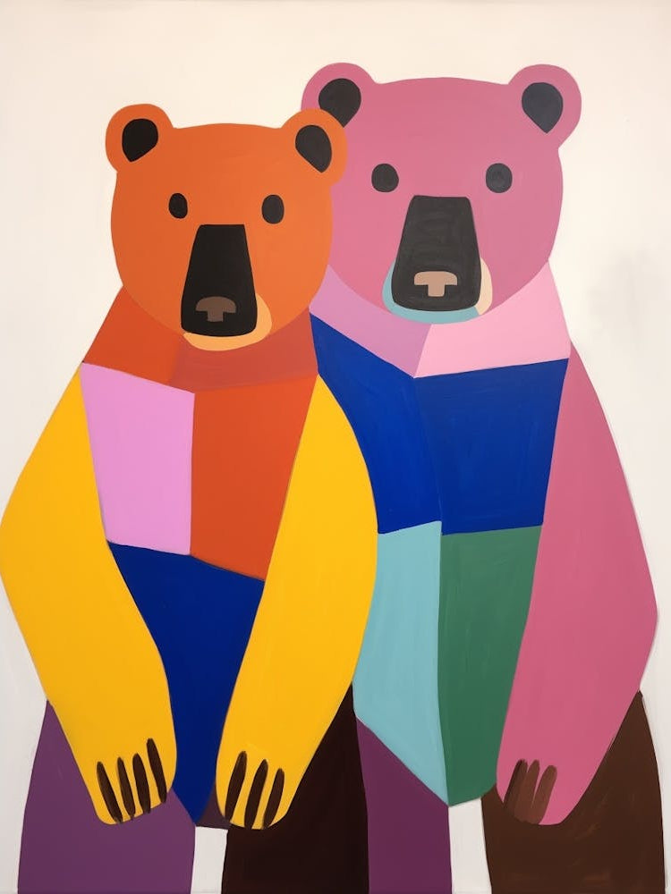 Colourful Kids Animal Art Brown Bear 1