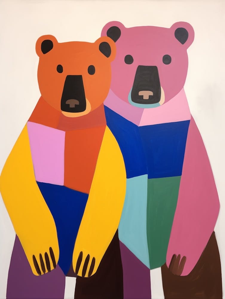Colourful Kids Animal Art Brown Bear 1