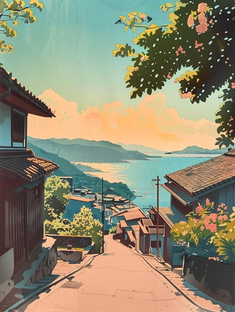 Kobe Japan 4 Retro Illustration