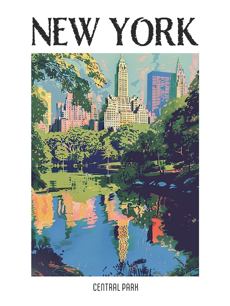 Central Park New York Colourful Silkscreen Illustration 1 Poster