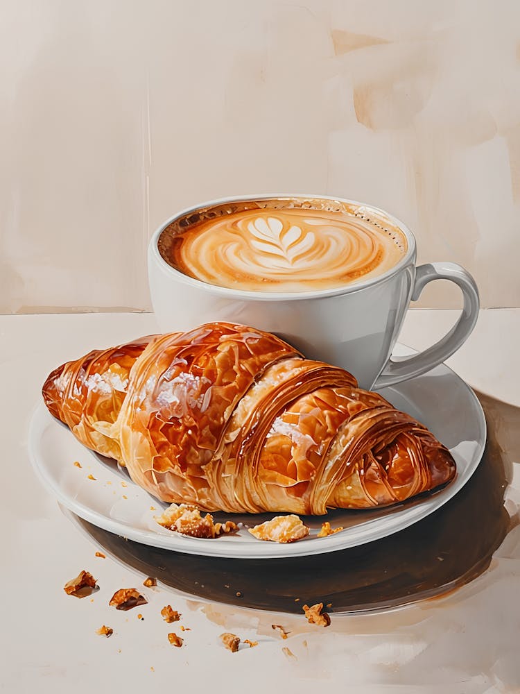 Latte And Fresh Croissant