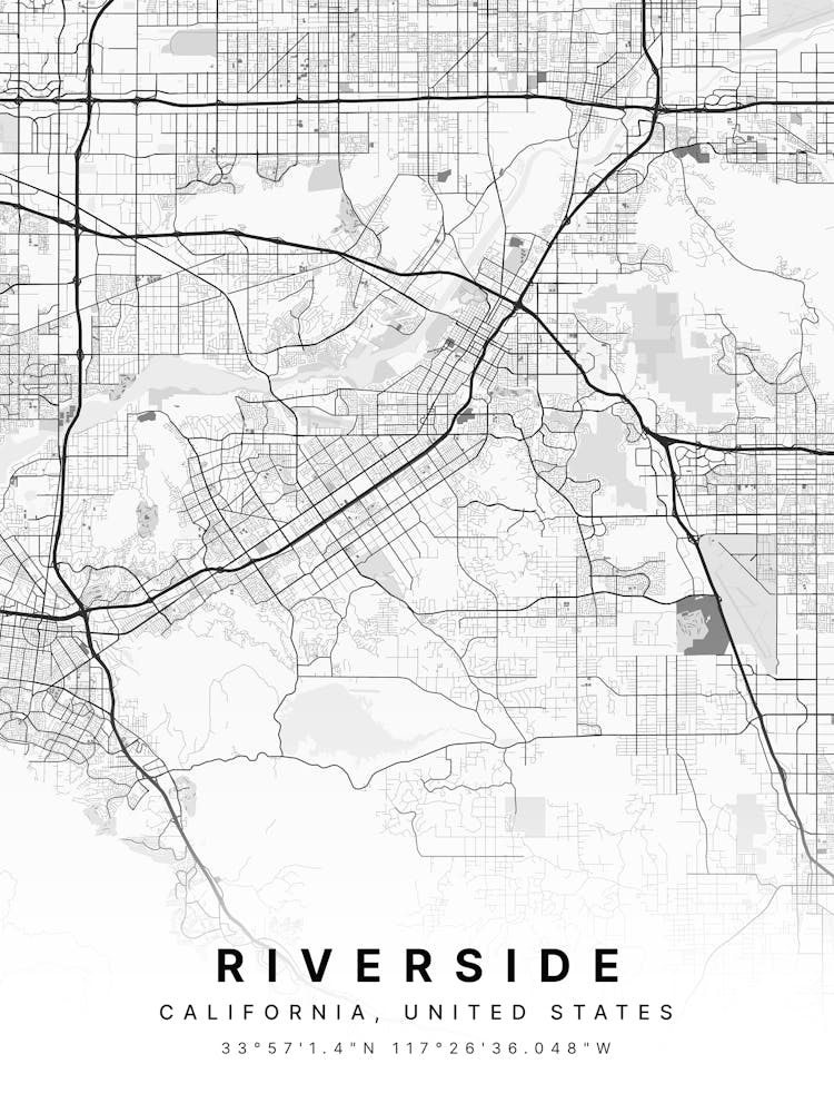 Riverside California USA White Map