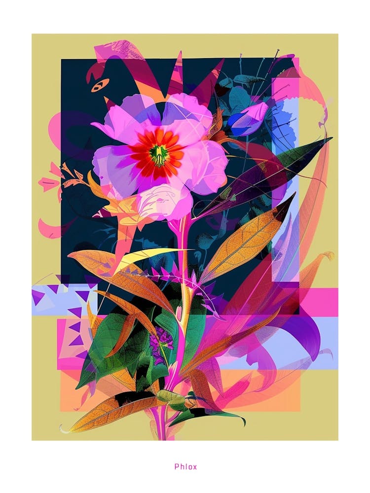 Phlox 3 Neon Flower Collage Poster