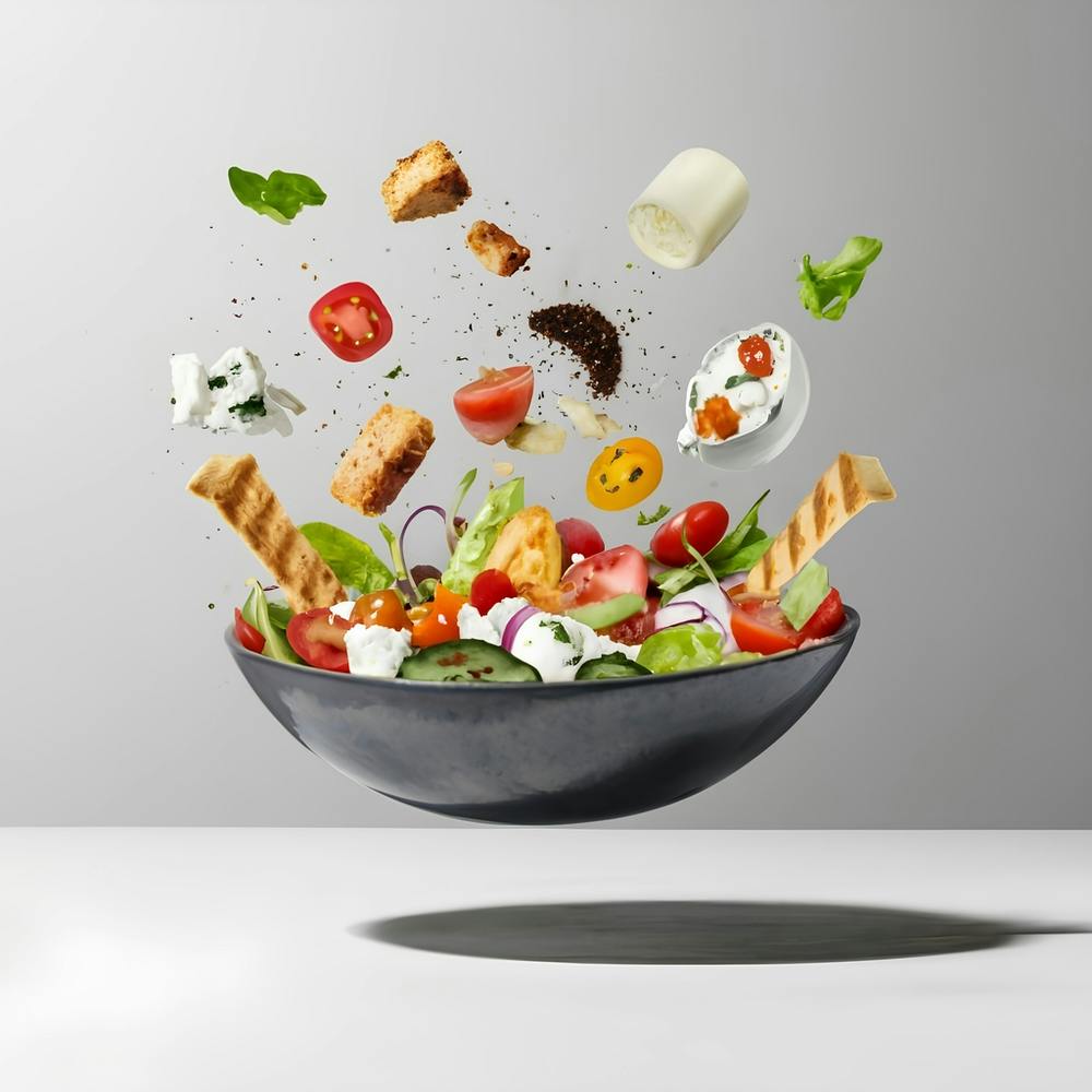 A Dynamic Splashes Of Food In A Flying Food Phot(1)