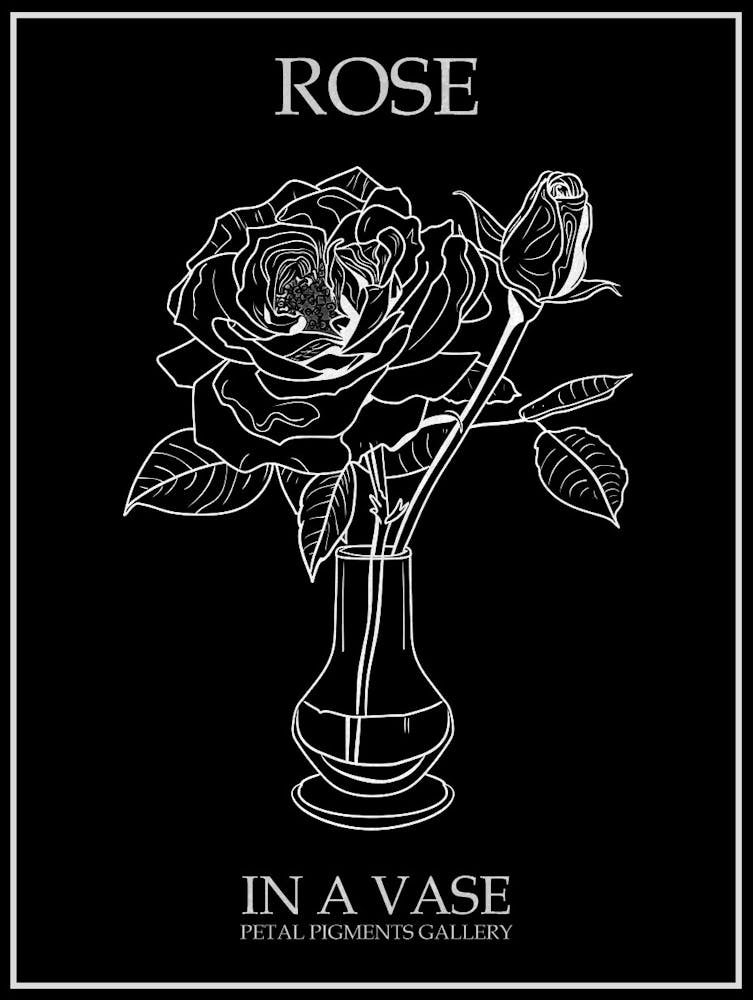 Rose Dans Un Vase Dessin Au Trait 3 Affiche Inversée