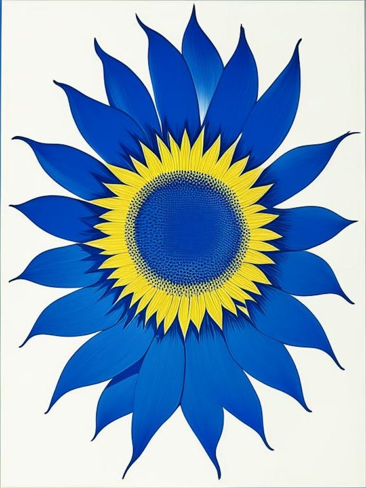 Sunflower Symbol Blue And White Line Drawing