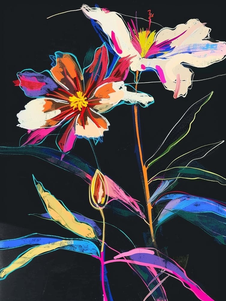 Neon Flowers On Black Cosmos 3