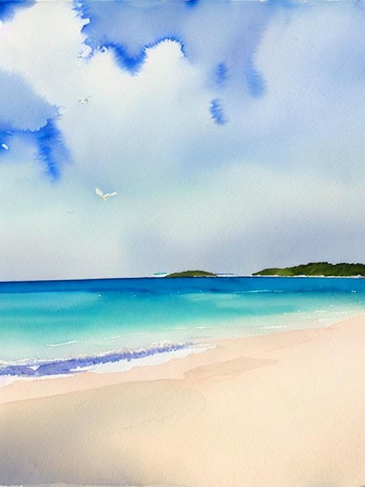 Trunk Bay Beach 2, Us Virgin Islands Watercolour