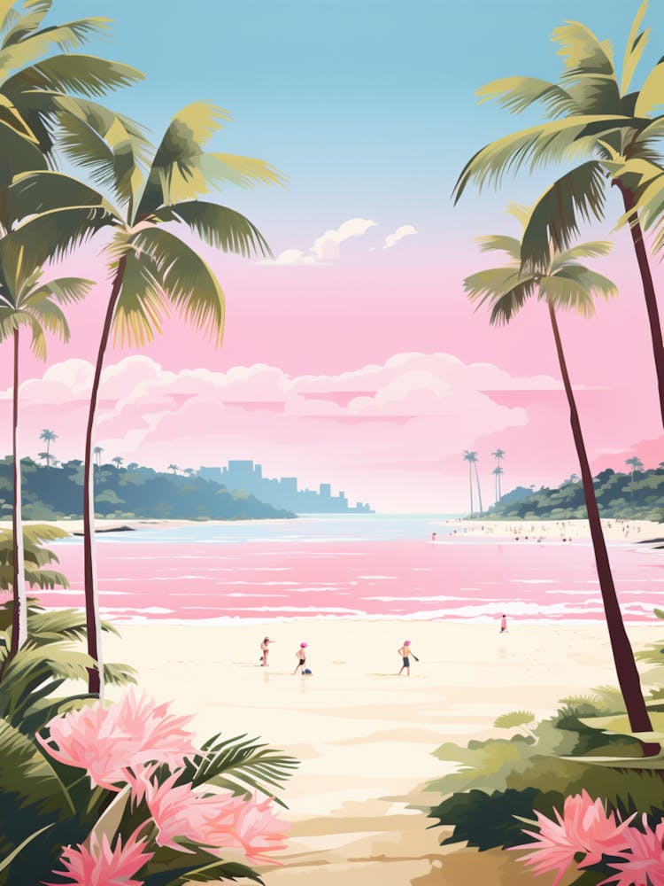 An Illustration In Pink Tones Of Palawan Beach Sentosa Island 3