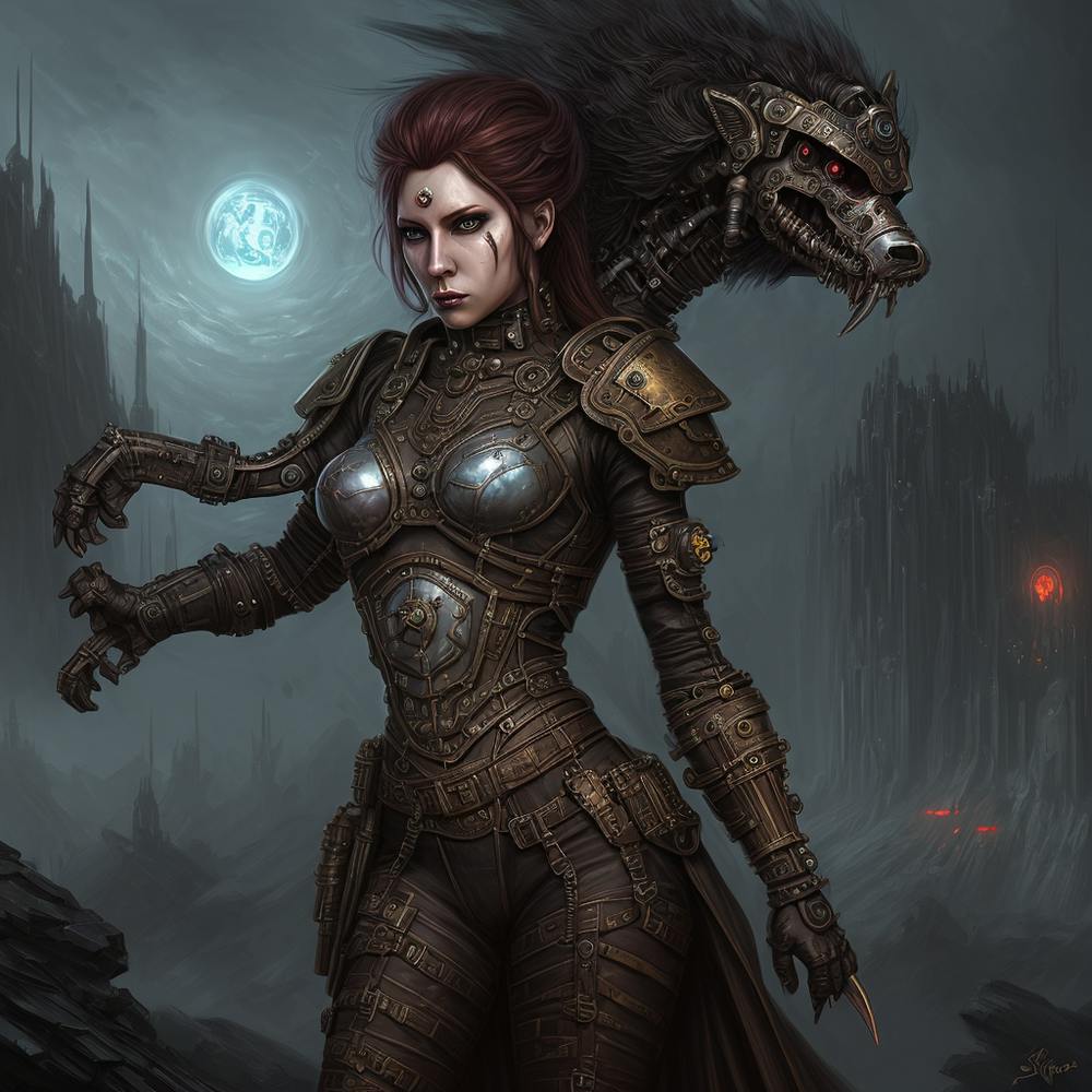 Sci-fi female warrior in an evil kingdom steampunk art print
