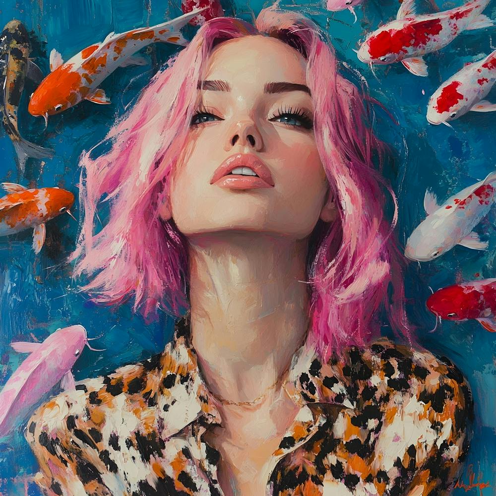 Beautiful Woman With Koi Fish 4