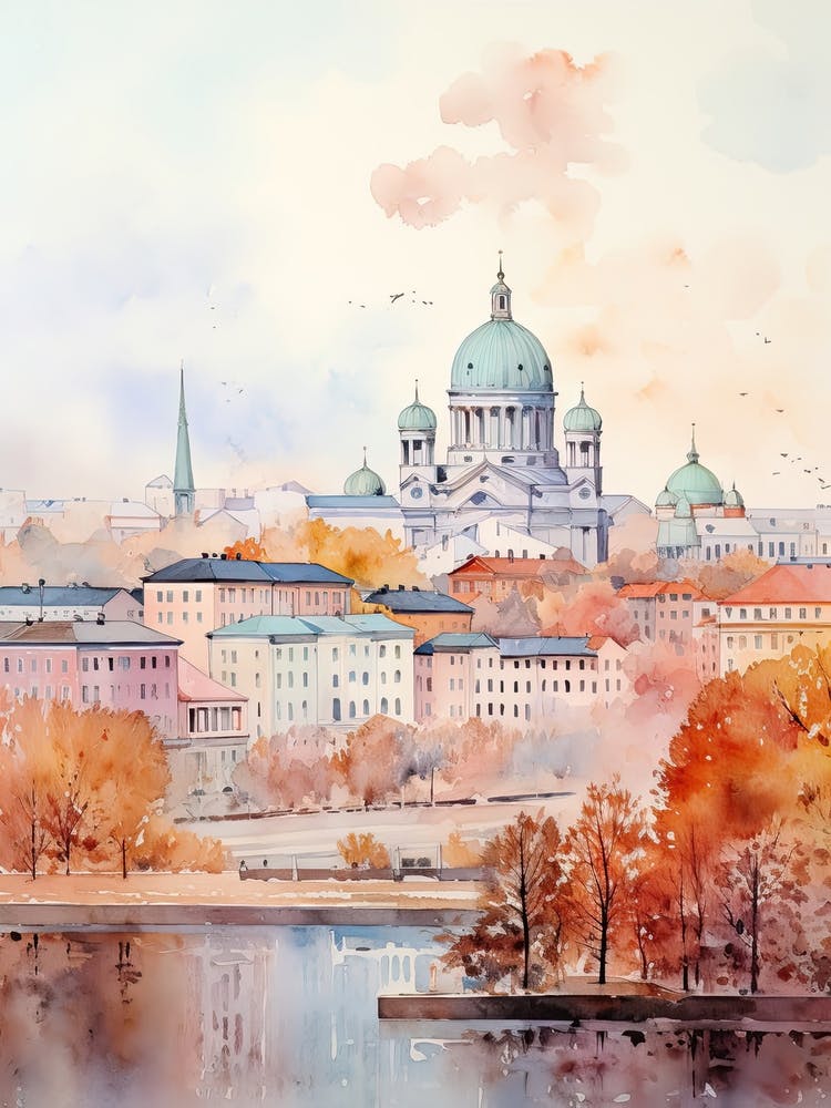 Helsinki Finnland im Herbst, Aquarell 2