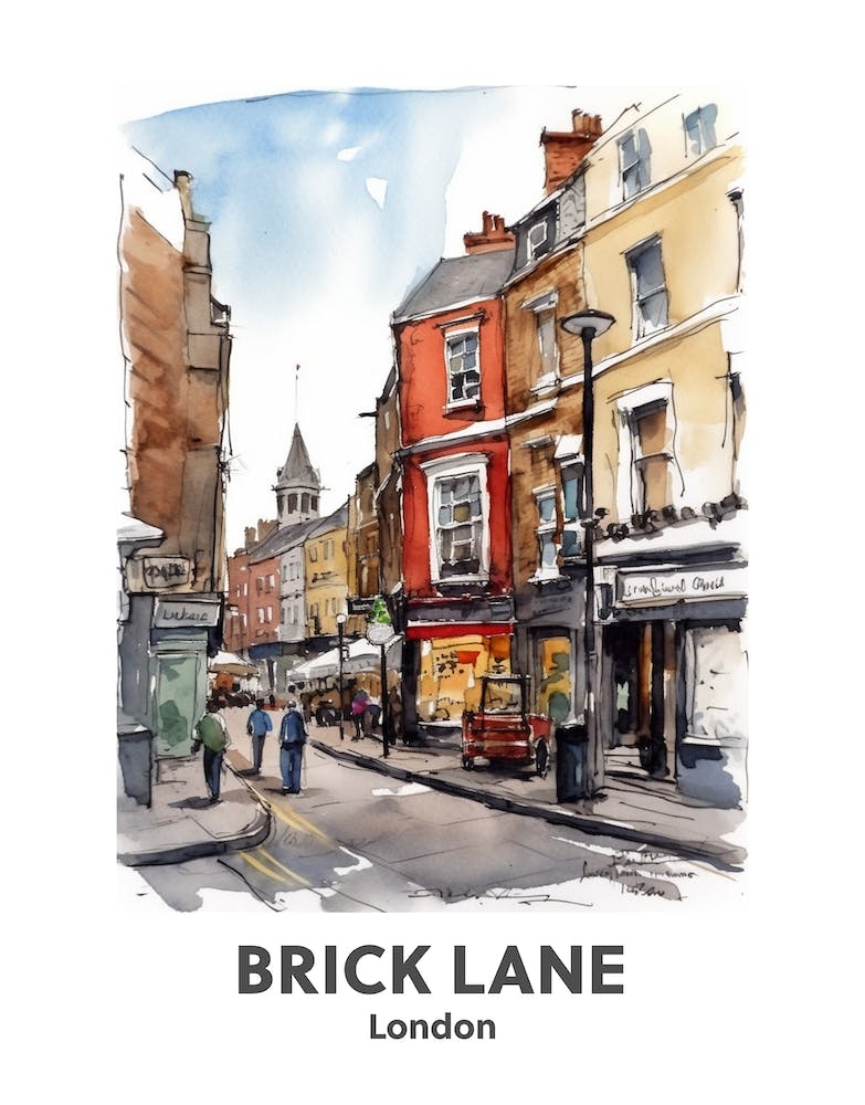 Brick Lane, London 2 Watercolour Travel Poster