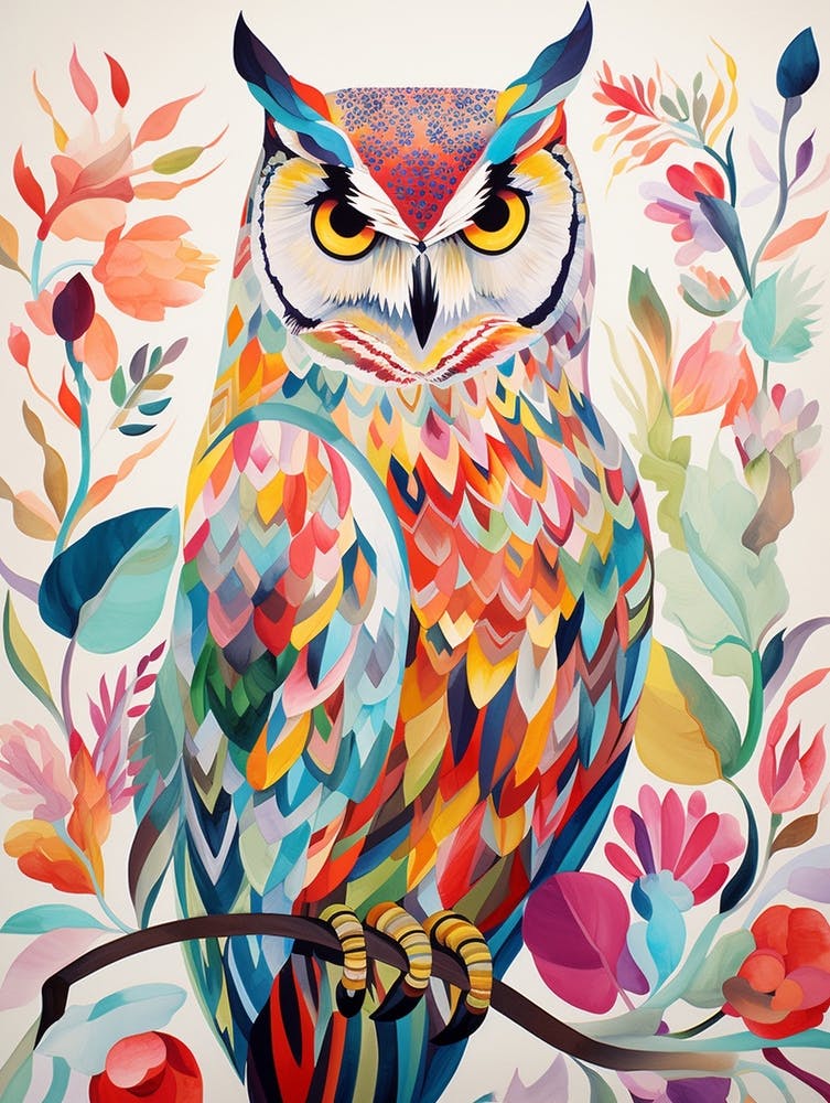 Bird Painting Collage Great Horned Owl 2
