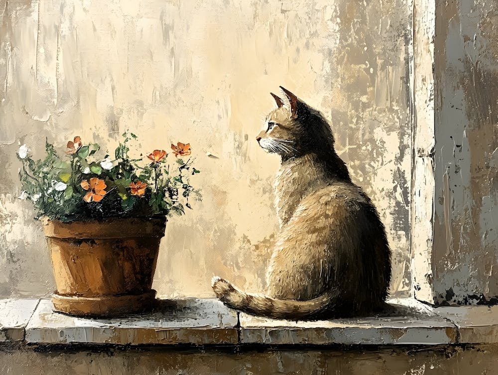 Cat In Window With Flowers 27