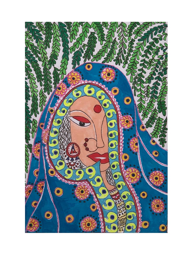 Traditionelle Frau in Madhubani-Kunst von DollyJ