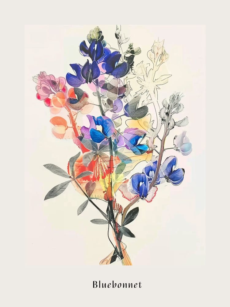 Bluebonnet 1 Collage Blumenstrauß Poster