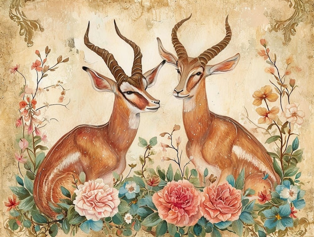 Floral Animal Illustration Antelope 3