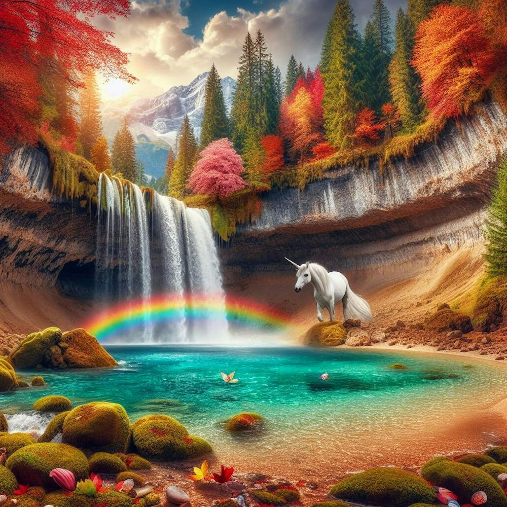 Unicorn In The Waterfall