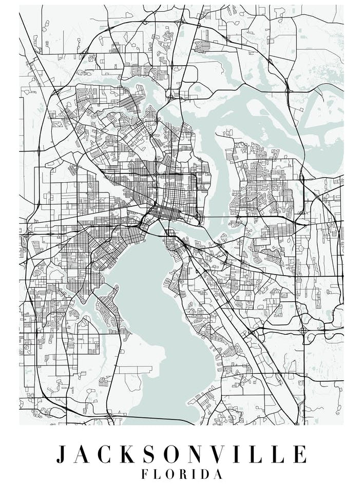 Jacksonville Florida Street Map Minimal Color