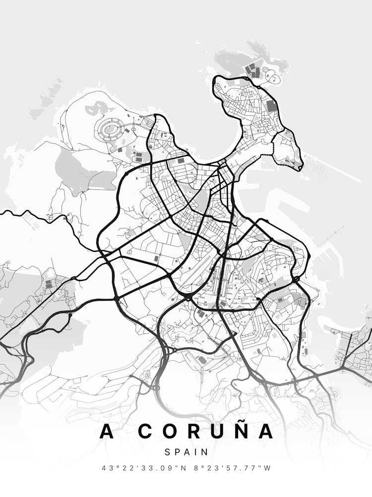 A Coruna, Spain White Map