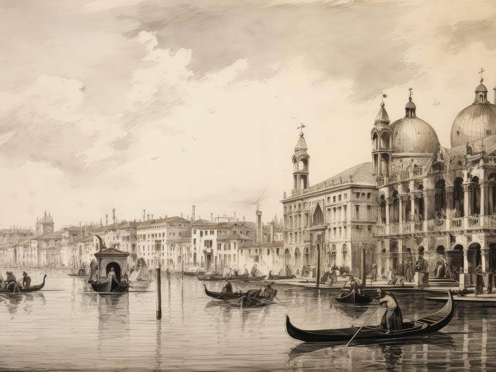 European Canal Vintage Sketch