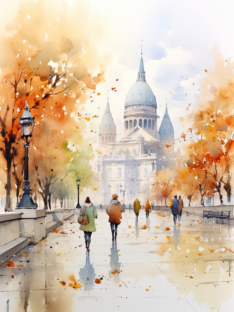 Budapest Hungary In Autumn Fall, Watercolour 3