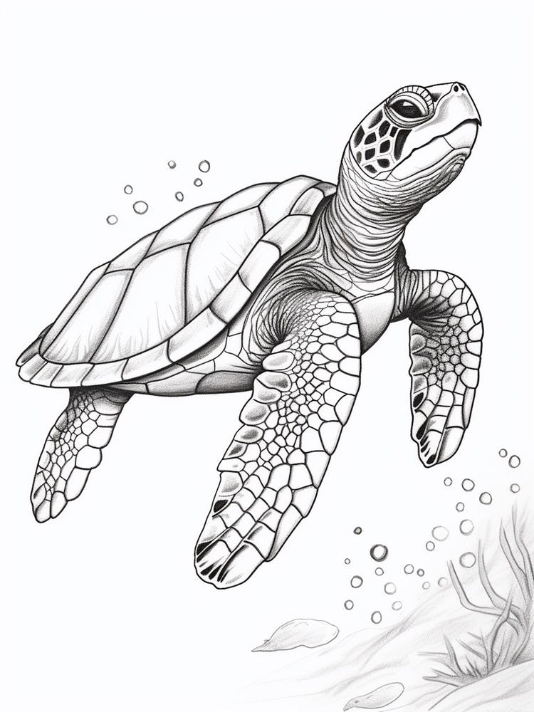 Realistic Sea Turtle Line Illustration 3