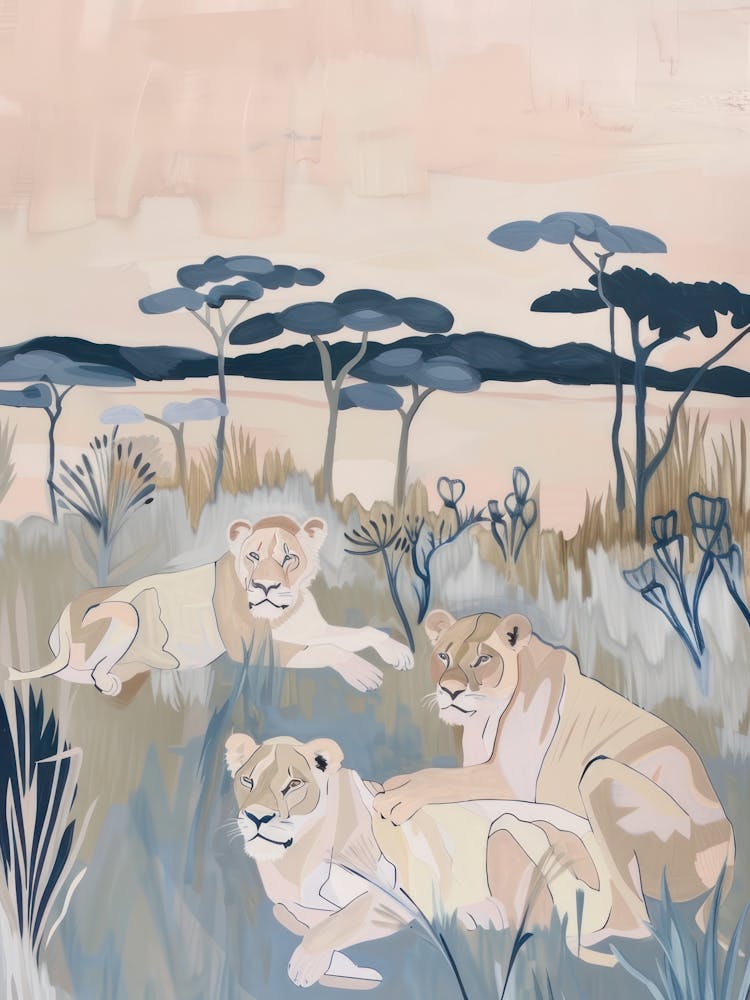 Lions Pastels Jungle Illustration 2