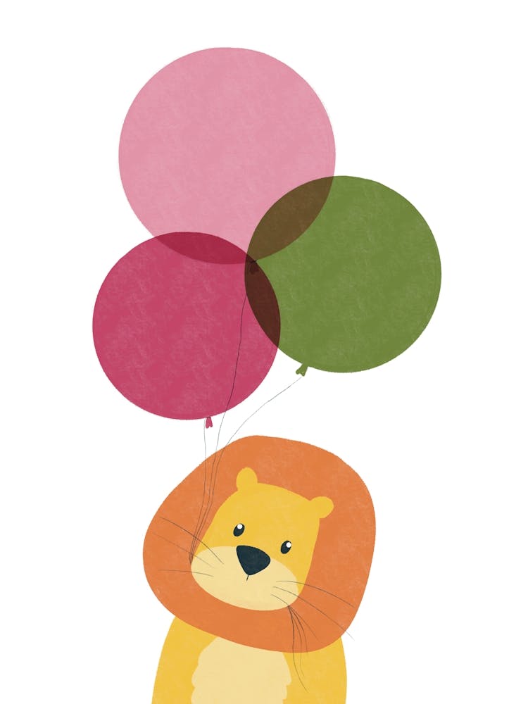 Lion With Pink and Green Balloons Nursery