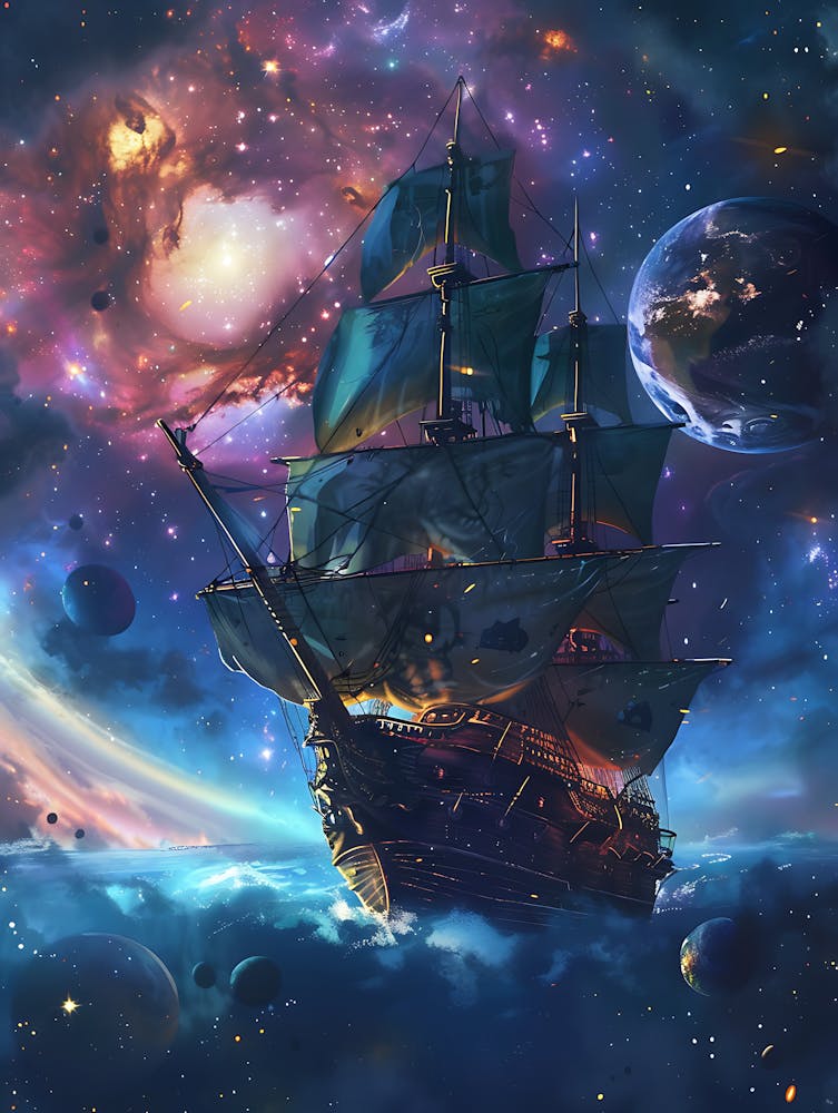 Fantasy Ship Floating in the Galaxy 23