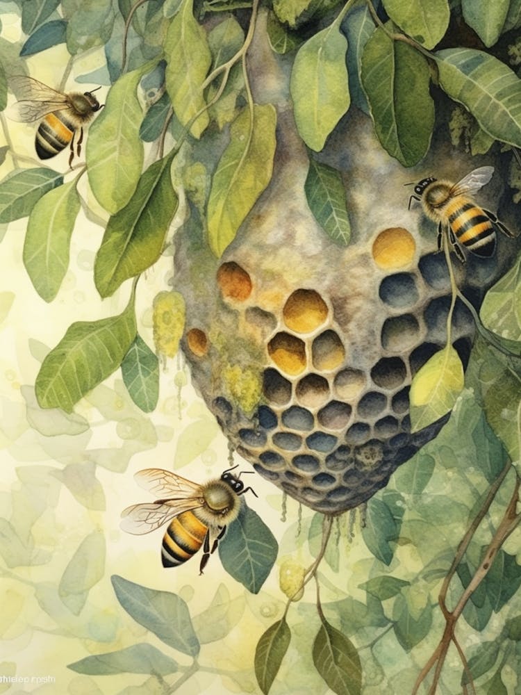 Arbeitsbiene Bienenstock Aquarell Illustration 4