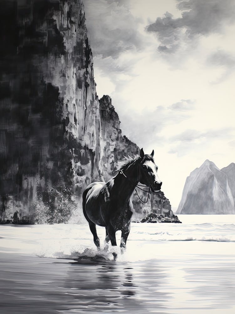 A Horse Oil Painting In Maya Bay, Thailand, Portrait 2