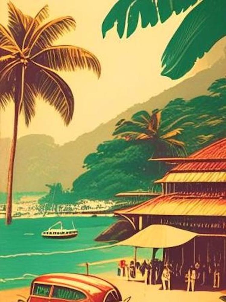 Goa India Palm Vintage Sketch Tropical Destination