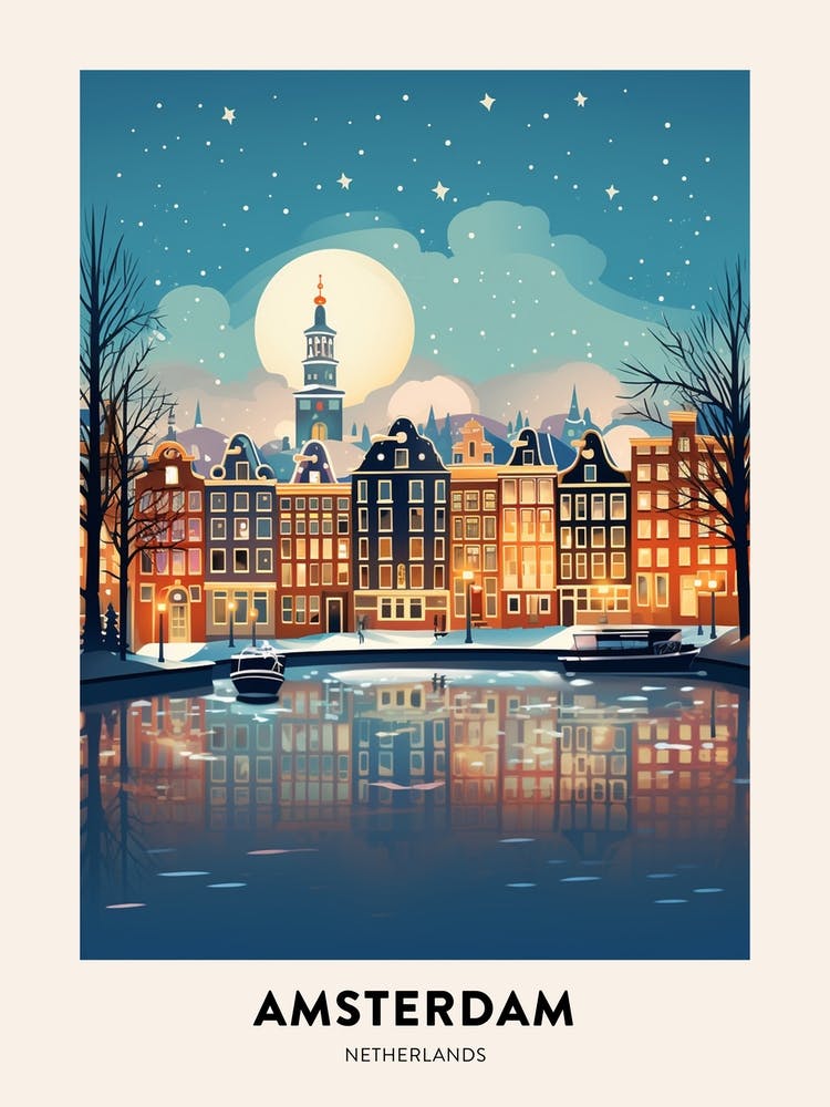 Winternacht Reiseplakat Amsterdam Niederlande 2