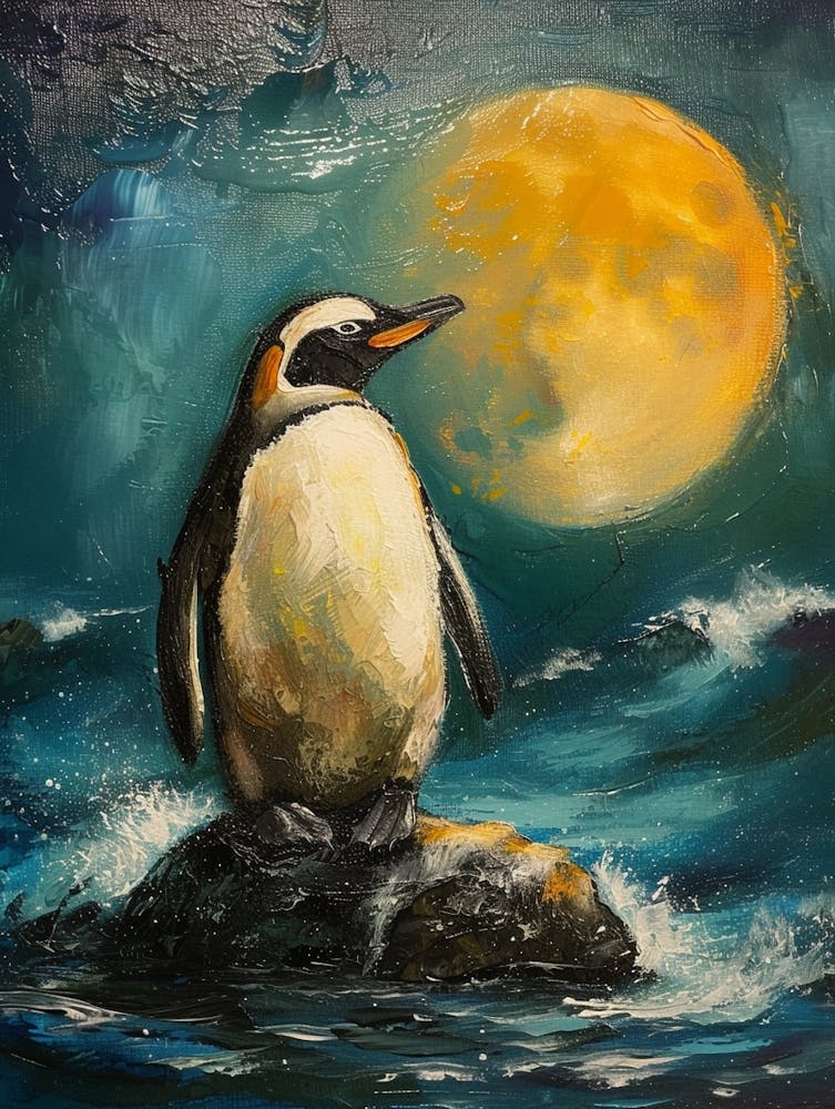 African Penguin Half Moon Island Oil Painting 4