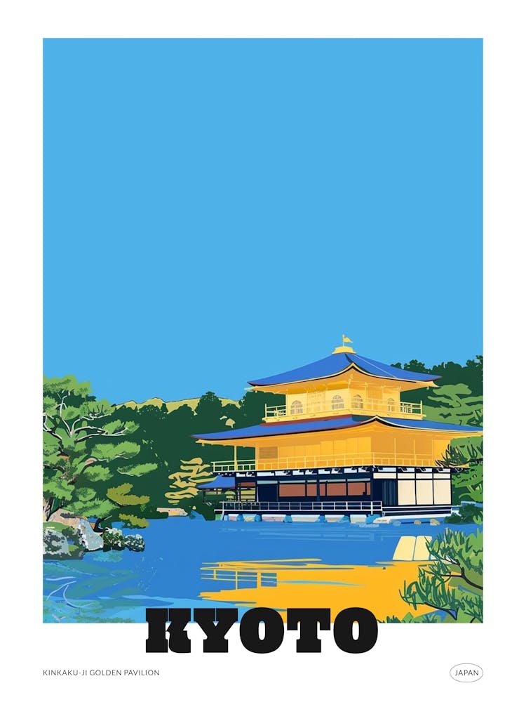 Kinkaku Ji Golden Pavilion Kyoto 4 Colourful Illustration Poster